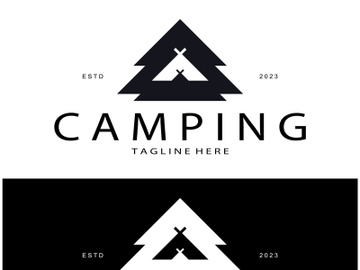 vintage and retro tent logo, camping. With tent, tree and bonfire sign. adventurers, scouts, climbers, camping equipment center preview picture