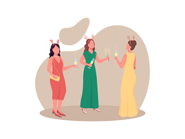 Elegant women in festive outfit flat color vector faceless characters preview picture