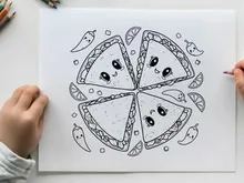 Cute pizza slices with faces vector illustration
