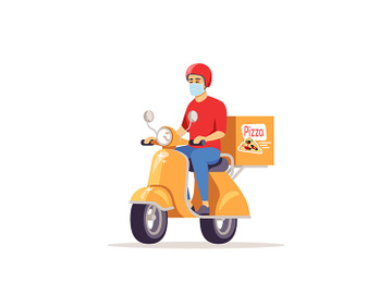 Delivery man in surgical mask semi flat RGB color vector illustration preview picture
