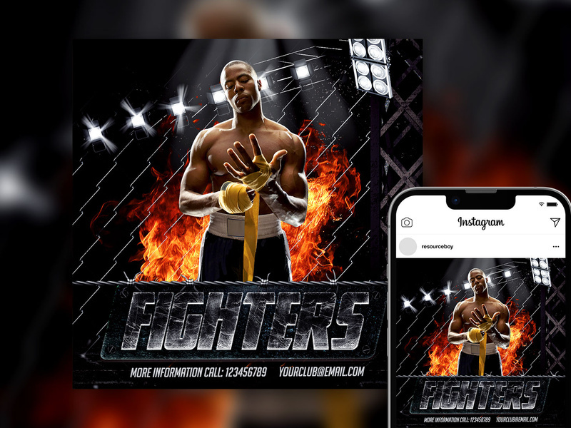 Free Flame Rusted UFC Fight Night Instagram Post Template