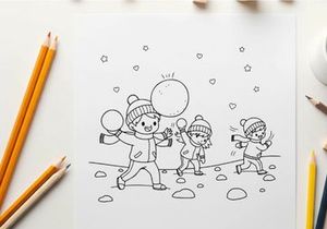 Children playing snowball fight winter joy flat design vector illustration