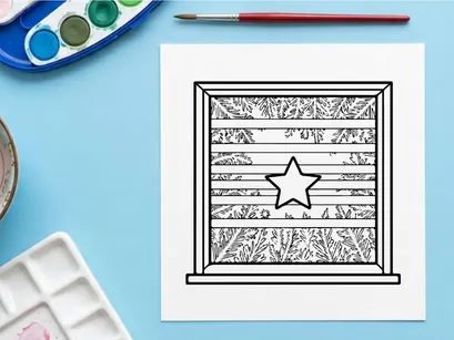 Ilustración de estrella navideña dibujada a mano en tablones de madera para decoración festiva