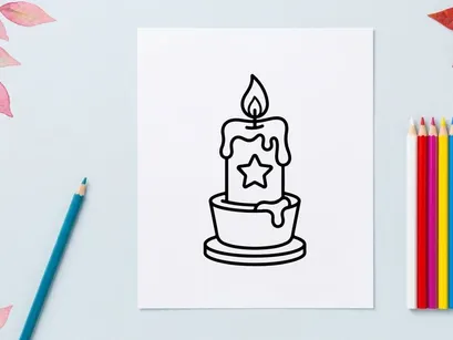 Ikon lilin menyala dengan desain bintang. Simbol lampu lilin minimalis untuk dekorasi hari raya.