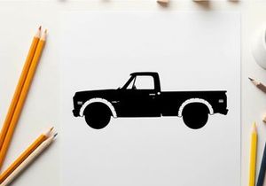 Silhouette of a classic pickup truck with a single cab