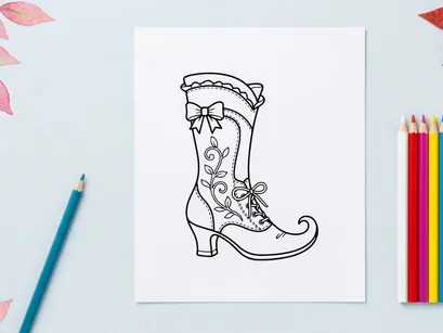 Sepatu elf kartun lucu dengan jari kaki keriting dan pita. Ilustrasi alas kaki liburan yang menyenangkan untuk desain festif.