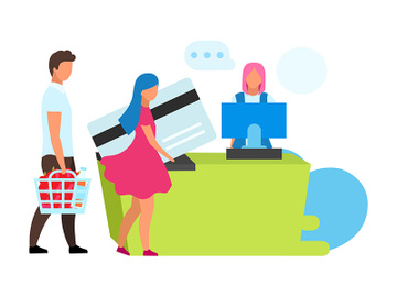 Family at cash desk flat vector illustration preview picture