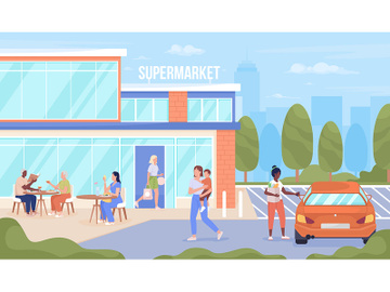 People visiting urban supermarket illustration preview picture