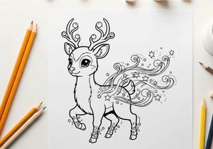 Magical reindeer with sparkles vector illustration flat design