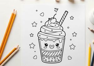 Cute milkshake with face drinking straw vector illustration