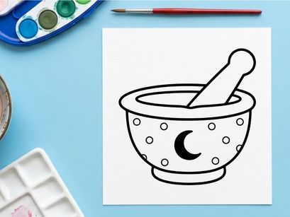 Mortar and pestle grinding herbs for natural remedies. Traditional apothecary tool for crushing spices and medicinal plants.
