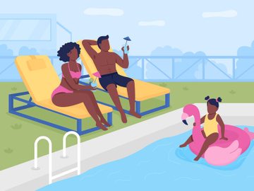 Beach resort for family flat color vector illustration preview picture