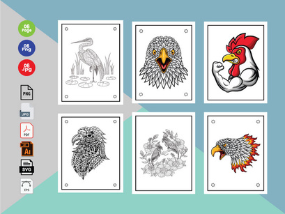 6 Birds Coloring Book Pages KDP Interior.