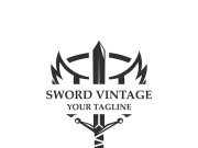 Sword vintage logo design. illustration sword element, can be used as logotype, icon, template coat of arms concept