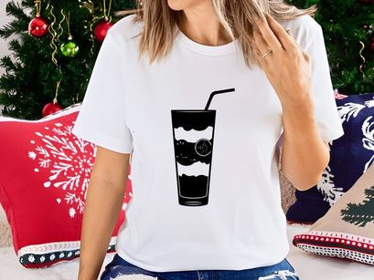 Black Silhouette of Refreshing Lemonade Drink with Straw and Slices