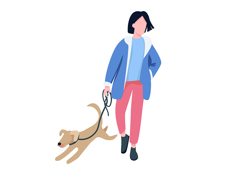 Man walking with dog flat color vector faceless character