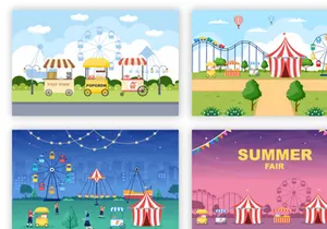 17 Summer Fair Carnival Landscape Playground Illustration