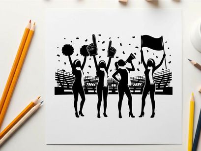 Cheerleaders celebrating in stadium silhouette