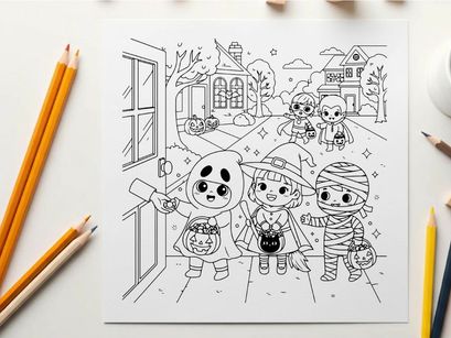 Halloween kids trick or treat vector illustration flat design