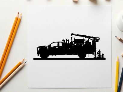 Silhouette of a heavy duty truck with crane and equipment