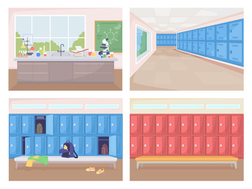 School rooms flat color vector illustration set preview picture