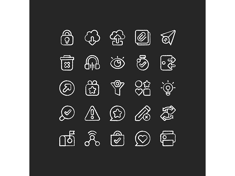 Interface chalk white icons set on black background