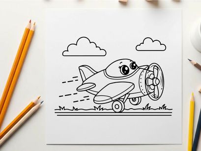 Cute airplane with face flying in sky vector illustration