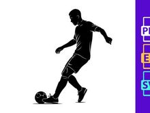Silhouette of a soccer player kicking a ball in action
