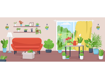 Apartment with plants flat color vector illustration preview picture