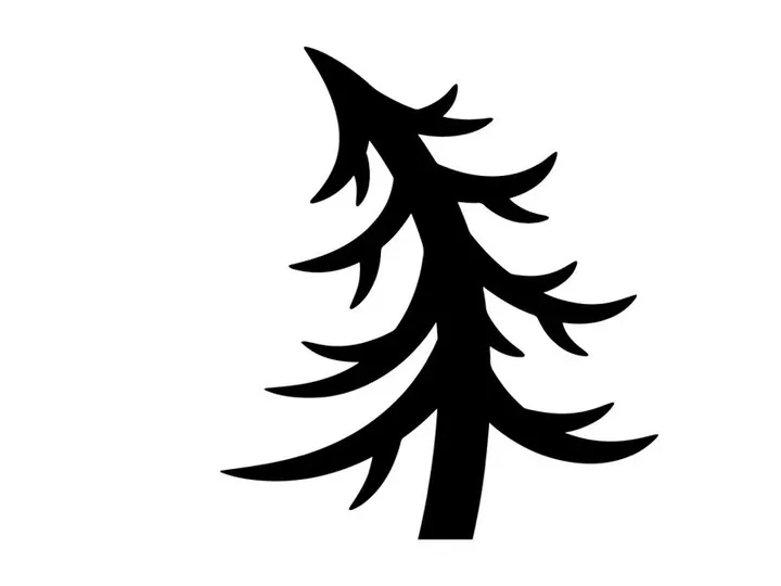 Black silhouette of a pine tree isolated on a white background for holiday design.