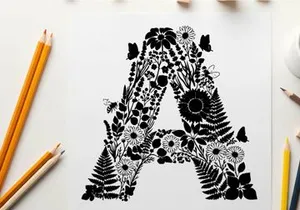 Silhouette of letter a made of flowers and leaves