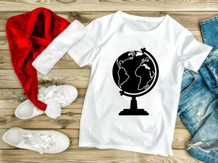 World globe on stand isolated black white vector illustration