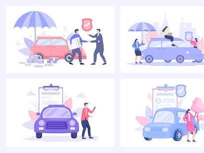 10 Car Insurance Flat Design Illustration