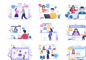 23 Job Interview Meeting and Hiring Online Vector Illustration