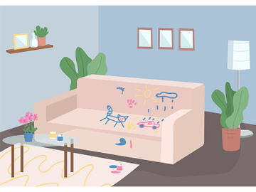Messy living room flat color vector illustration preview picture