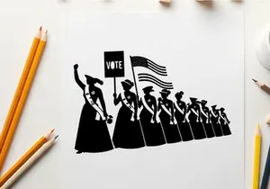 Silhouette of women marching for voting rights in america
