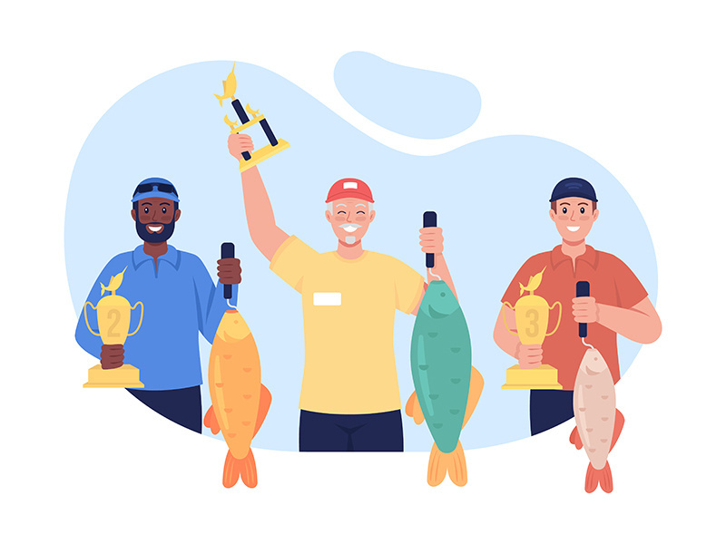 Angling championship winners 2D vector isolated illustration