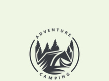 Camping and outdoor adventure logo for the Hiking. emblem illustration
