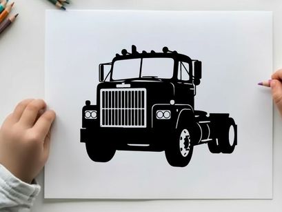 Silhouette of a large truck with a grille and wheels silhouette