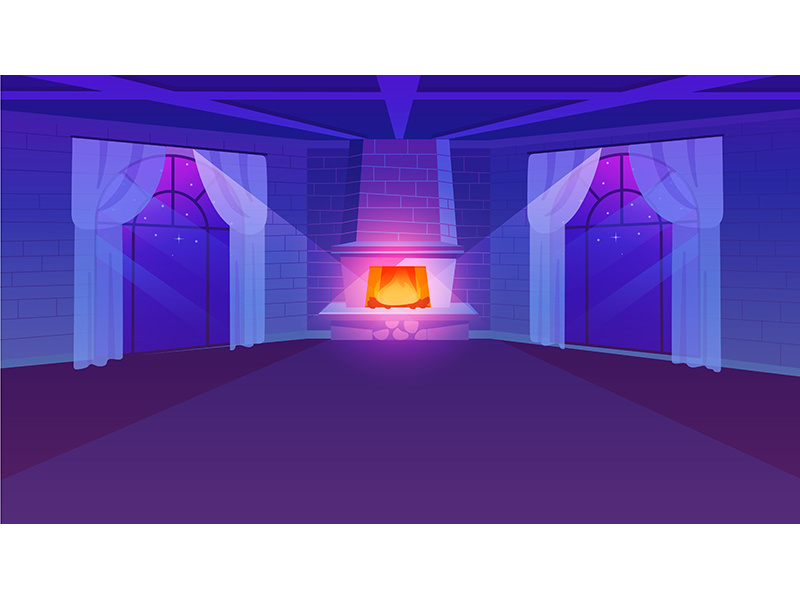 Empty room with fireplace flat vector illustration