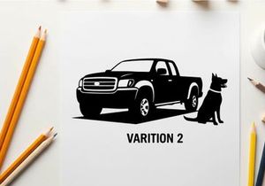 Silhouette of a pickup truck and dog varition 2