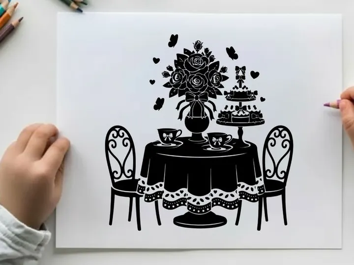 Silhouette of a table set for a romantic dinner