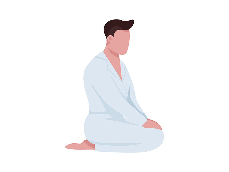 Karate practitioner sitting in seiza style semi flat color vector character