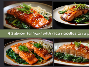 Salmon teriyaki with rice noodles on a plate preview picture