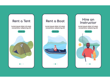 Learning to fish onboarding mobile app screen flat vector template preview picture