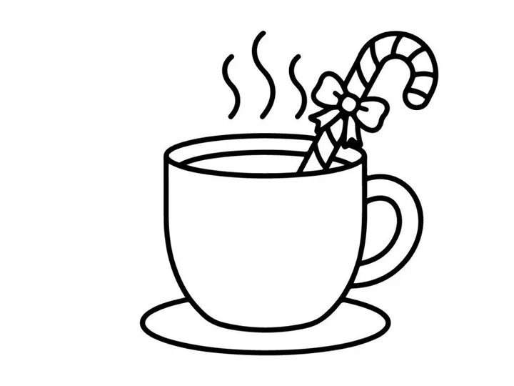 Hot holiday coffee cup with steam and festive floral decoration for Christmas morning