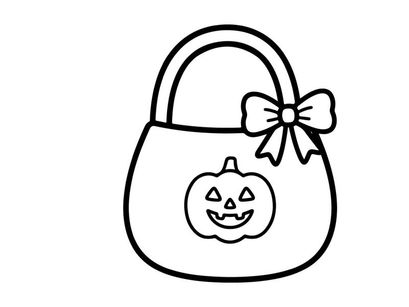 Hand-drawn Halloween trick-or-treat pumpkin candy bag with bow. Cute cartoon jack-o'-lantern sack for kids' spooky celebrations and party favors.