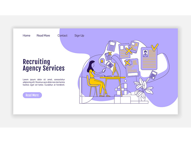 Recruiting agency services landing page flat silhouette vector template