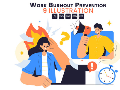 9 Work Burnout Prevention Illustration