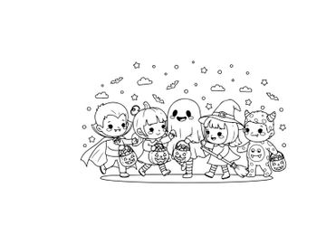 Halloween kids group trick or treat vector illustration preview picture